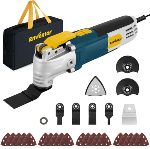 Enventor Oscillating Multi Tools, 300W 15000-22000 OPM Electric Corded Multi Tool, 6-Variable Speed, 3°Oscillation Angle, Quick-fit Blade Design, 28pcs Accessories for Cutting, Sanding, Scraping, Blue