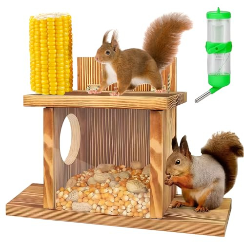 Mangeoire à écureuils GOEDCH avec Toit métallique : Mangeoire à écureuils résistante aux intempéries, Maison à écureuil s Robuste en Bois vissé, Station d'alimentation pour écureuil s