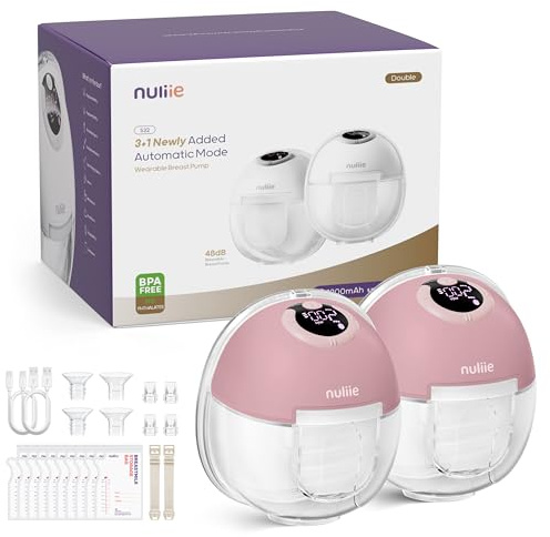Nuliie Electric Breast Pump Hands-Free S32, Wearable Portable Breast Pumps 4 Modes 9 Levels, 24MM Comfortable Flange, More Private, Replaced Accessories Included (2 Packs, Light Red)
