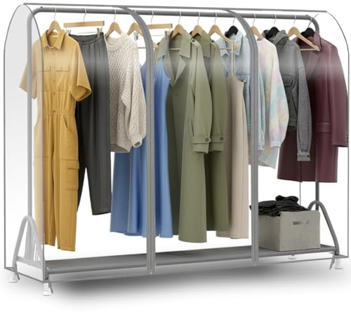 DecacnX Kleiderständer Abdeckung 180cm Breite, Transparente Kleiderstange Abdeckung mit Reißverschluss, Große Kleiderbügel schutzhülle Wasserabweisend Garment Abdeckung für Kleiderständer