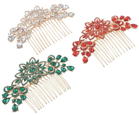 TOGEVAL 3pcs Wedding Hair Comb Rhinestone Floral Leaf Pattern Headpiece for Women Metal Tip Rhinestone Hair Comb