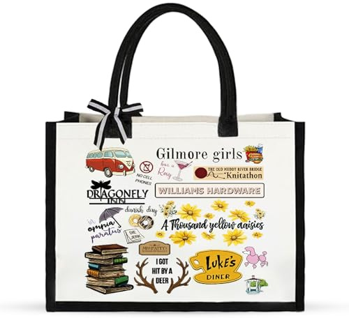 VOYANTE Gilmore Girls Jutetasche Bedruckt, Canvas Tote Bag, Aesthetic Stoffbeutel, Wiederverwendbar Einkaufstasche, Geschenk Buchliebhaber für Frauen Freund Mama zum Geburtstag 42.5x30cm
