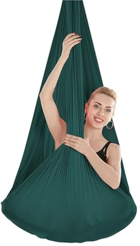 NDSJAIE Columpio Yoga Aereo 5 * 2,8 m Alta Resistencia aérea Seda Yoga Swing Hamaca Vuelo inversión Cinturones for Gimnasio Ejercicio en casa Fitness(Blackish Green)
