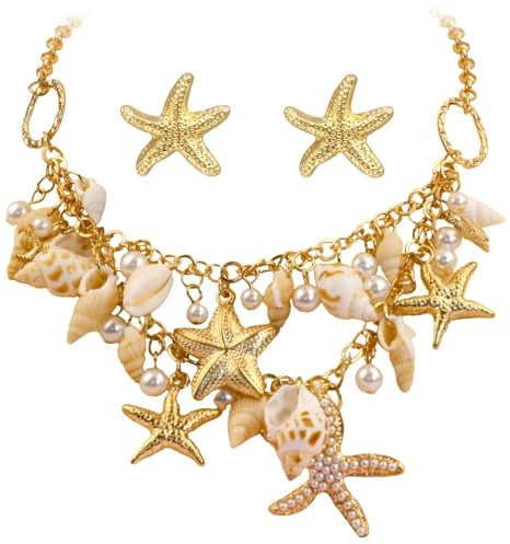 Collar de Conchas Pendientes Estrella de Mar Accesorios Disfraz Sirena Mujer Disfraz de Sirena Mujer Joyas para Carnaval, Cosplay, Hawaiano Fiestas