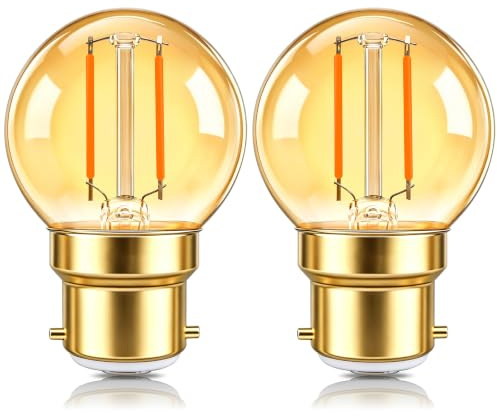 B22 Bayonet Vintage Light Bulbs, 1W LED Filament Equivalent 10W, Retro Amber Glass 2200K Warm White, 100LM, Low Watt Mini Globe G40 Golf Ball Night Light Bulb, BC Bayonet Cap, Non-dimmable, 2 Pack