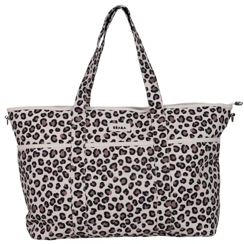 BEABA, Sac à Langer Madrid XXL- 44L, Tote Bag Grande Capacité, Sac à Langer Maman Papa avec 11 Poches, Poche Isotherme, Attache Poussette Intégrée, Tapis à Langer Matelassé, Léopard Clay