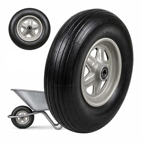 Relaxdays Lot de 2 Roues de Diable, 3.50-8, Caoutchouc Plein, Noir/Gris | Roue complète avec jante en acier, axe, roue de secours pour brouette