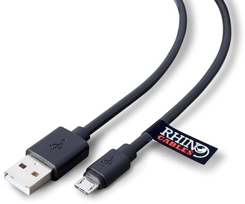 rhinocables USB 2.0 A to Micro B Cable | Fast Charging & Data Transfer | Speeds up to 480 Mbps | Compatible with Consoles, Cameras, Smartphones & Tablets (1m, Pack of 1)