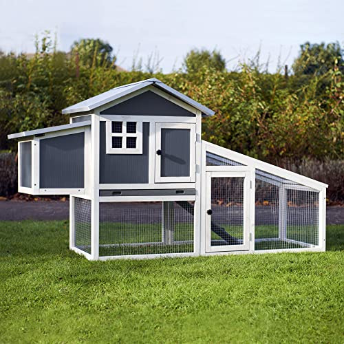 FeelGoodUK Windsor Plastic Chicken Coop and Run Nestbox Ventilation Perches Locks Wood Frame 175cm Width 66cm Depth 100cm Height