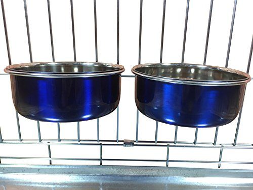 Ellie-Bo Pair of Dog Bowls For Crates, Cages or Pens and 3 Sizes (0.9Ltr Medium, Blue)