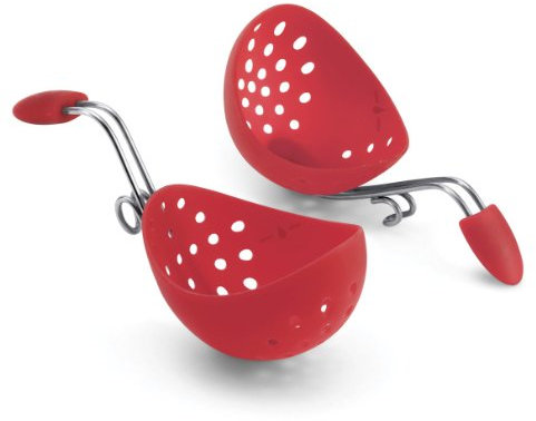 CUISIPRO Silikon Eierpochierer 2er-Set | Rot | Für perfekt geformte, sanft gegarte Eier | Eier Pochierer zum Aufhängen am Topfrand | Spülmaschinengeeignet | 16,5 x 10 x 5 cm | Pochierte Eier Form