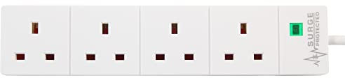 PRO ELEC PL09211 4 Gang Surge Protected Extension Lead White, 8m