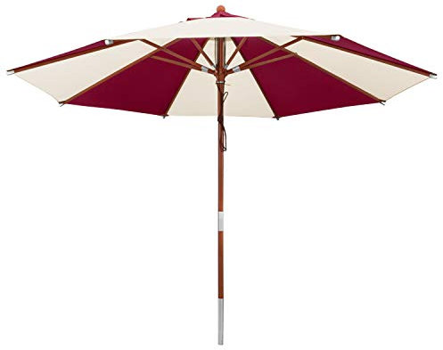 anndora Sonnenschirm 3 m rund natural rot gestreift burgundy Pooleschirm Gartenschirm Terrassenschirm Loungeschirm