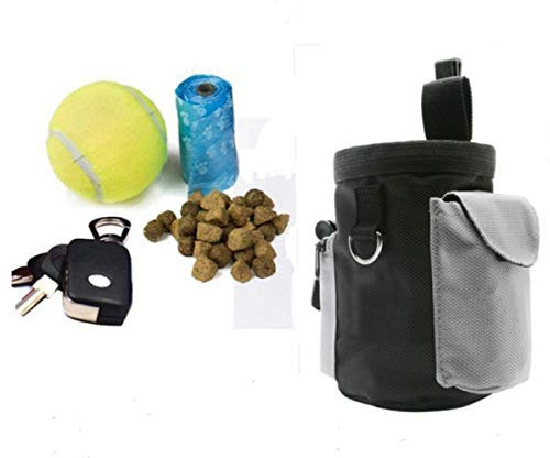 Hi Suyi Sac Friandise Chien Sac de Dressage Bandoulière Ajustable avec Pochette Sac à Collation Sac Poubelle Gamelles pour Voyage Entraînement Noir
