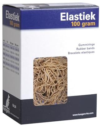 Kangaro gummiband nr 20 – 90 x 1,5 mm – 100 g förpackning – naturliga gummiringar elastiska – gummigummigummisnoddar för kontor, förpackning och organisering