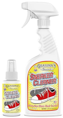 Grandma's Secret Sneaker Cleaner - for Rubber, Canvas, Leather, Stain Remover Spray Removes Dirt, Grime, Grass - Cleaner for Outdoor Shoes, Slippers, Moccasins - 16oz & 3oz Combo