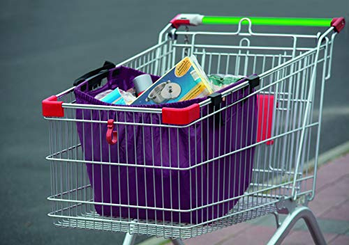 Vikbar shoppingvagnsväska, shoppingväska lämplig för alla vanliga kundvagnar, lila, shoppingväska, shoppingväska, shoppinghjälp, förvaringsväska