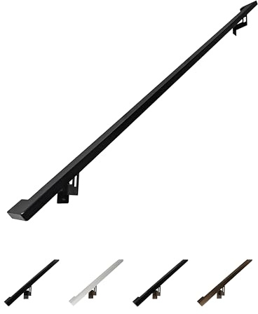 Modern Aluminum Handrail Grab Bar Kit, Adjustable Steel Brackets Included, Returns to Wall, Powder Coated Finish (Black, 5 Foot Handrail Set)