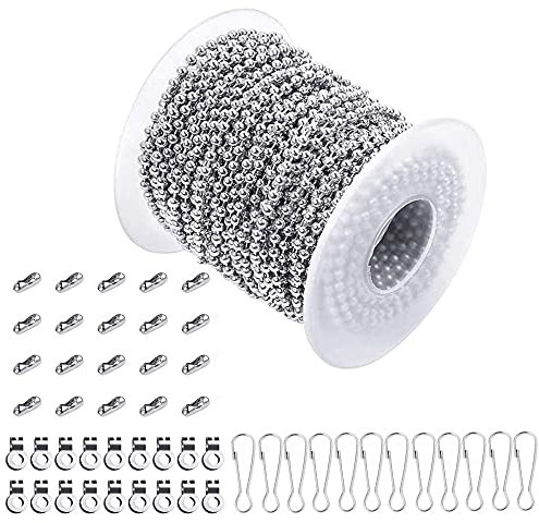 Sweieoni Kugelkette 2,4mm Kugelkette Edelstahl Halskette Kugelkette Edelstahl Perlen Rollenkette 15m Länge Kette Edelstahl DIY Kugelkette mit Kugelketten Verbinder, Silber