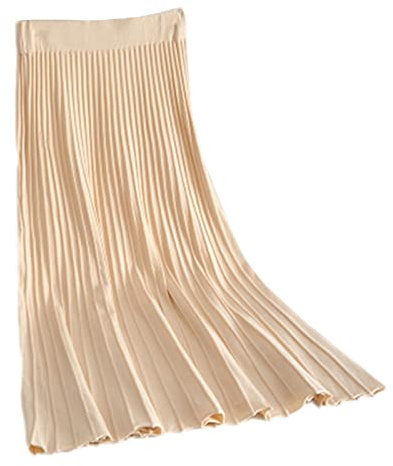 Jupe longue plissée en tricot côtelé pour femme - Élégante - Pour l'automne et l'hiver - En mélange de laine - Taille élastique, beige, 40