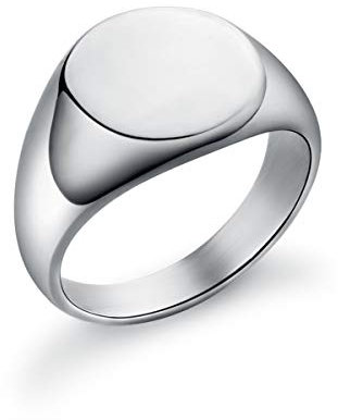 Joliernelle Siegelring Herren Damen Silber, Edelstahl Poliert Round Bandring Größe 57
