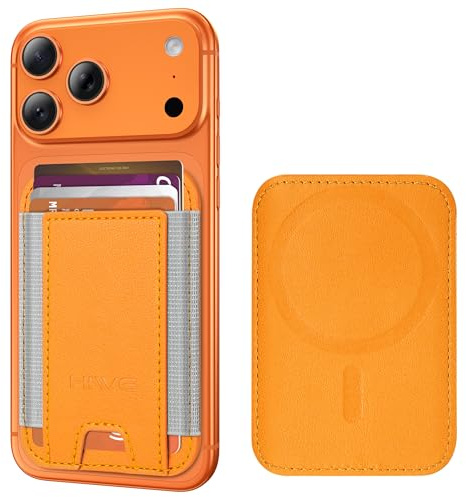 HiWe för MagSafe-plånbok, starkaste magnetiska plånbok för iPhone 17/16/15/14/13/12-serien, 7 korthållare, läder, minimalistisk, smal RFID, 1 fack, orange