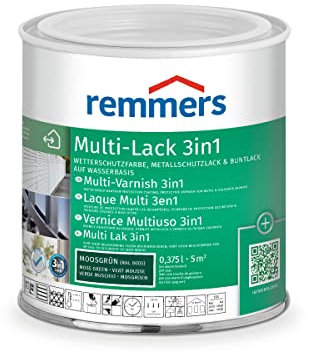 Remmers Multi-Lack 3in1 moosgrün (RAL 6005), 0,375 Liter, Wetterschutzfarbe, Metallschutzlack & Buntlack auf Wasserbasis für Holz, Metall & PVC