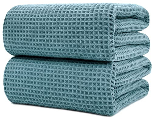 POLYTE Microfibre Quick Dry Lint Free Bath Sheet, 89 x 178 cm, Set of 2 (Waffle Weave)