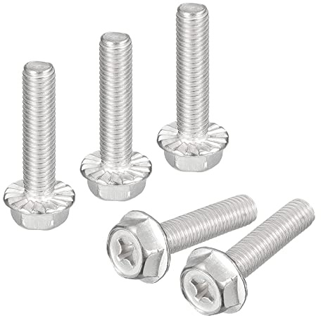 sourcing map M8x35mm Phillips Hex Head Flange Bolts, 5pcs 304 Stainless Steel Hexagon Phillips Flange Head Hex Bolts Machine Screws