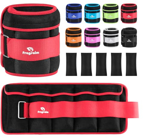Pesas Tobillos Ajustables 1-1,5 kg Par con Pesas Extraíbles Para Footing, Gimnasia, Aerobic, Fisioterapia| Cada uno 0,15-0,75 kg, Total 1,5kg, Rojo