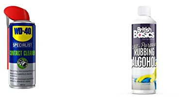 WD-40 44716 WD-40 Specialist Fast Drying Contact Cleaner 250ml & BritishBasics All Purpose Rubbing Alcohol | Isopropyl 99.9% Pure Isopropanol IPA for Cleaning 500ml