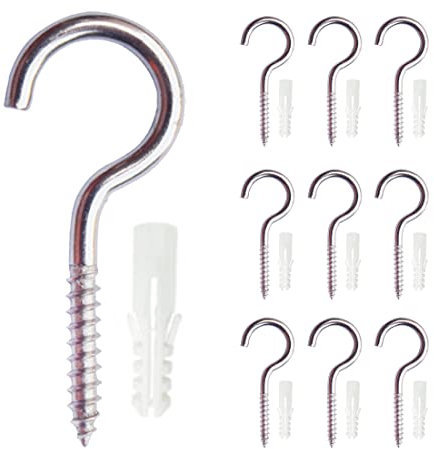 10 Pièce Crochets à Visser Inox, Plafond Vis Crochet, Piton à Visse, Avec 10 PCS Chevilles Kit, M4 x 20 x 50mm, Pour Lustres, L'artisanat