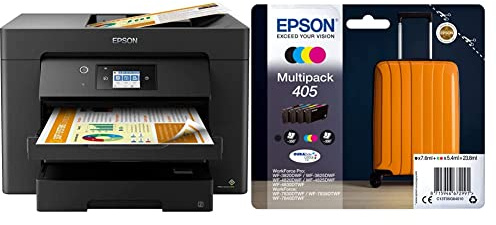 Epson Workforce WF-7830DTW | Impresora multifunción dúplex A3 | Impresión Doble Cara Automática & C13T05G64010 Tinta (4) 1 x 7,6 ml, 1350 páginas Negro 3 x 5,4 ml, 300 páginas Cian, Magenta, Amarillo