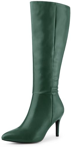 Perphy Pointed Toe Side Zipper Stiletto Heel Knee High Boots for Women Dark Green 7 UK/Label Size 9 US