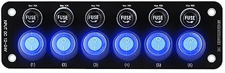 Huamengyuan 6 Gang Panneau de Commutateur à Bascule Interrupteur à Bascule Panneau Tableau Electrique Bateau Voiture Etanche Double USB DC 12V/24V LED Camion Remorque Marine Véhicules SUV Camping-car