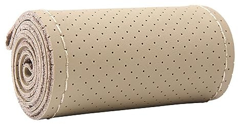 VUIUYOIES DIY geflochtener Lenkradschutz – Auto Lenkradbezug aus echtem Leder, der das Nähen leicht erlernbar Macht und Nicht verrutscht, Volle Bohrung Beige