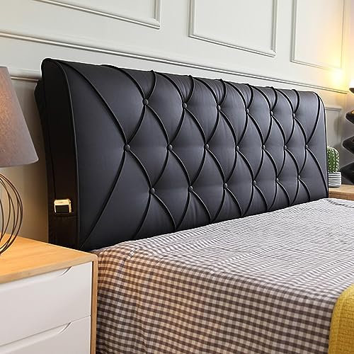ZZYK Gepolstertes Kopfteilkissen Aus Kunstleder,Kopfteil Bettstütze Lordosenstütze Rückenlehne Nachttischkissen Abnehmbarer Bezug Für Zuhause,Schlafzimmer,Schwarz,Paste 79/King