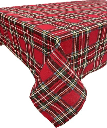 1KDreams Mantel de Navidad tartán de Lurex con efecto brillante. Moderno y tradicional. Rojo. (130x180 cm)