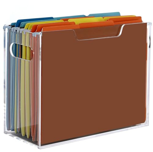 Organizador de carpetas de archivos de acrílico, caja organizadora de archivos colgante, soporte de archivos con asas para tamaño carta/A4, caja de archivos transparente para almacenamiento de