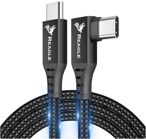 Reagle USB C Link Kabel 5m für VR Headset PC 10 Gbit/s USB 3.2 Gen 2 3A USB C auf USB C VR Kabel mit 90 Grad Winkelstecker Nylongeflecht Schwarz für OCULUS LINK SteamVR QUEST 2 META