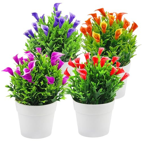 MEYAGOT 4 Stück Künstliche Pflanzen, Kunstblumen Im Topf, Künstliche Blumen, Kunstblumen Künstliche Für Innen- Und Außenbereich Deko Für Badezimmer Wohnzimmer Zuhause Büro Haus Balkon, ZM-BG-lvzhi229