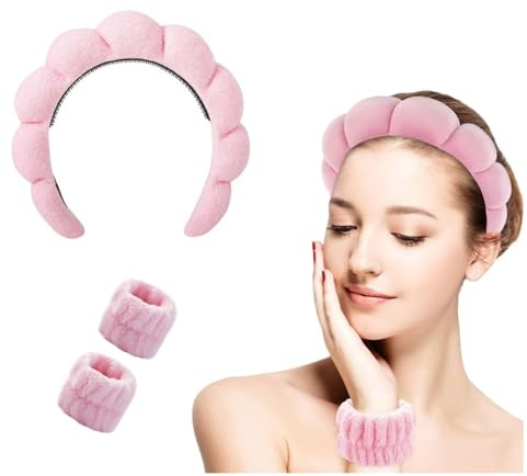 Schwamm Stirnband Armband Sets,3 Pcs Spa Stirnband Haarband Make up Haarband Haarband Kosmetik für Frauen Gesicht Waschen Make-up Entfernung Dusche Gesichtsmaske