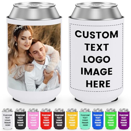 Individuelle Dosenkühlerhülsen, personalisierbar, faltbar, 340 ml, Neopren-Dosenhüllen, isolierte Dosenkühler mit Logo/Bild/Text, für Hochzeit, Geburtstag, Party, Picknicks, 10 Stück