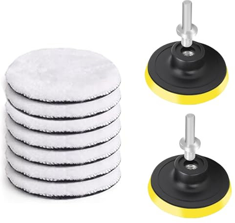 PRVCFZ 7 Pcs Car Polishing Pads, 3 Inch (80mm) Wool, Medium Grit Steel Wool, Compatible with Glass, Wood, Metals, Drill Buffer Attachment with M10 Drill Adapter