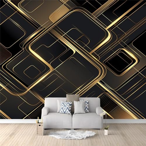 Art Fototapete Einfache Geometrie aus schwarzem Gold 400 x 280 cm Kinderzimmer Vlies Tapete Moderne UV-Beständig Montagefertig Wohnzimmer Esszimmer Wandtapete