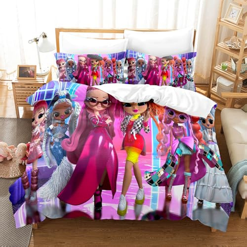 Set Biancheria Da Letto L.O.L.SURPRISE - Set Copripiumini In Cotone Lavato Al 100% - Lino Testurizzato Traspirante, Resistente, Morbido - Qualità Da Hotel Di Lusso (150x200cm,LOL 04)