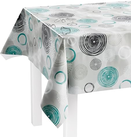LILENO HOME Tischdecke abwaschbar als Meterware 180x140cm (Schnittkante) in Swirl türkis Motiv - Wachstuchtischdecke wasserabweisend ideal als Tischtuch o. Tischläufer für Bierzeltgarnitur