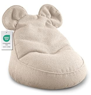 Gutekissen® Kinder Sitzsack „Miki“ mit Ohren - Bequem, Montessori Sitzkissen für Kinderzimmer (Beige,68/68/50 mit Ohren)