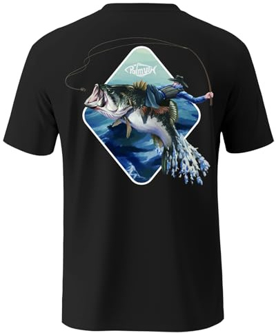 Palmyth Fishing Shirts for Men Short Sleeve Sun Protection T-Shirts UPF 50+ Rash Guard Tee Black Cowboy Ride Bass X-Large