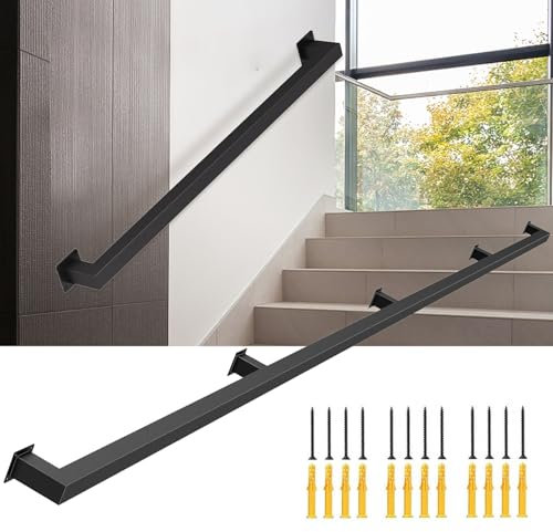 Schwarzes Metall-Treppen-Handlauf-Set, Wandgeländer mit rutschfestem Haltegriff und Sicherheits-Stützstange, 0,3 m bis 3 m Längenoptionen